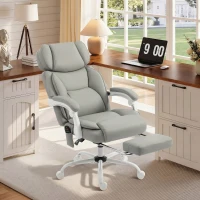 HOMCOM High Back Vibration Massage Office Chair Heated Reclining Computer Chair w/ Footrest, Swivel Wheels, Remote, Light Gray(m-10)