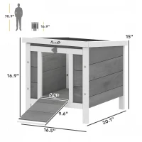 PawHut Small Wooden Rabbit Hutch Bunny Cage Guinea Pig Cage Duck House Dog House with Openable & Waterproof Roof, for Rabbits, Chickens, Ducks, Gray(m-3)