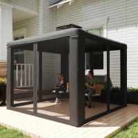Outsunny 9.6' x 9.6' Patio Gazebo Outdoor Pavilion 2 Tire Roof Canopy Shelter Garden, Steel Frame w/ Mosquito Netting, Dark Grey