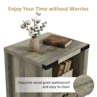 HOMCOM Small Side Table with Storage, Farmhouse End Table with Drawer, Open Shelf and Barn-style Panel, Nightstand for Living Room, Bedroom, Grey(m-4)