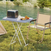 Outsunny Portable Patio Side Table, Height Adjustable Outdoor Side Table, Folding Balcony Table with Metal Frame, Dark Grey(m-10)