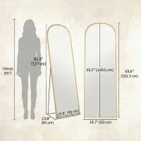 HOMCOM Arched Standing Mirror, 64" x 20" Full Length Mirror, Free Standing or Wall Mounted for Living Room, Bedroom, Gold(m-3)