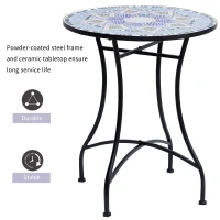 Outsunny 23.6" Mosaic Round Patio Table with Ceramic Tabletop, Outdoor Furniture, Multicolor(m-4)