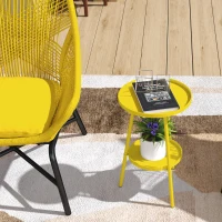 Outsunny Round Garden Table, 2-Tier Small Side Table, Metal Patio Table Coffee Table Dining Table, Yellow(m-10)