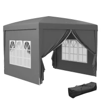 Outsunny 10'x10' Outdoor Pop Up Party Tent Wedding Gazebo Canopy with Carrying Bag (Grey)(m-11)