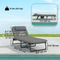Outsunny 2-Piece Folding Lounge Chairs with Adjustable Backrest, Tanning Chair with Cushion, Side Pocket, Headrest, Grey(m-3)