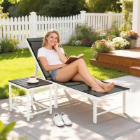 Outsunny Outdoor Lounge Chair, 5-Position Reclining Outdoor Chaise Lounge Tanning Chair with Mesh Seat, Black(m-1)