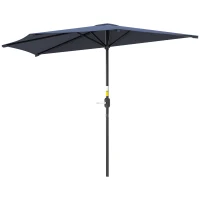 Outsunny 9.8ft Half Umbrella Semi Round Patio Parasol with Crank Handle, Top Vent for Garden, Balcony- NO BASE INCLUDED, Dark Blue(m-2)