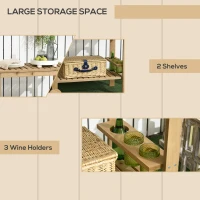 Outsunny Outdoor Bar Cart, Wood Rolling Home Bar & Serving Cart with 2 Shelves, Wine Bottle Holders for Garden, Dining Room, Natural(m-4)