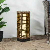Outsunny Wicker Solar Outdoor Lamp, Decorative Floor Lamp with Auto On/Off LED Lights, IP44 for Patio, Porch, Pathway, Sand(m-8)