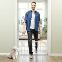 PawHut 26"-37" Dog Gate, Adjustable Pet Gate, Fits 18" Tall with 2 Extension, Pressure Mount Kit for Stairs and Doorways, White(m-11)