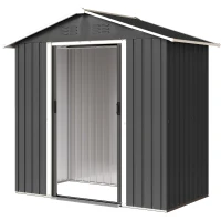 Outsunny 6.5x3.5ft Metal Garden Storage Shed for Outdoor Tool Storage with Double Sliding Doors and Vents, Dark Grey(m-2)