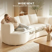 HOMCOM 3 Seater Sofa, 102" Chenille Boneless Couch with Wide Seat, Spring Cushions, High-Density Foam, 3 Pillows, Cream White(m-5)