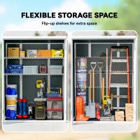 Outsunny Outdoor 4.4' x 2.3' Plastic Storage Shed with Lockable Doors and Foldable Shelves, Wood-Effect Garden Shed, Grey(m-4)