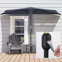 Outsunny 9.8ft Half Umbrella Semi Round Patio Parasol with Crank Handle, Top Vent for Garden, Balcony- NO BASE INCLUDED, Dark Blue(m-4)