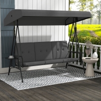 Outsunny 3-Seat Outdoor Porch Swing Patio Swing with Adjustable Canopy, Side Tray, Removable Cushion for Garden, Poolside, Grey