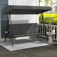 Outsunny 3-Seat Outdoor Porch Swing Patio Swing with Adjustable Canopy, Side Tray, Removable Cushion for Garden, Poolside, Grey(m-1)