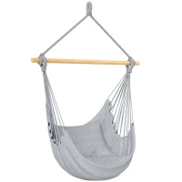 Outsunny Hammock Chair Swing Hanging Macrame Chair w/ Two Soft Seat Cushions, Grey(m-11)