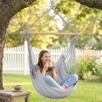 Outsunny Hammock Chair Swing Hanging Macrame Chair w/ Two Soft Seat Cushions, Grey(m-10)