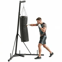 Soozier Punching Bag with Stand for Adults, 72.8"-90.9" Height Adjustable Freestanding Boxing Stand with Canvas Sandbag, Black(m-11)