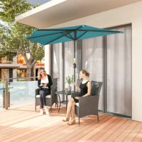 Outsunny 9.8ft Half Umbrella Semi Round Patio Parasol with Crank Handle, Top Vent for Garden, Balcony- NO BASE INCLUDED, Light Blue(m-9)