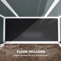 Outsunny Outdoor 4.4' x 2.3' Plastic Storage Shed with Lockable Doors and Foldable Shelves, Wood-Effect Garden Shed, Grey(m-5)