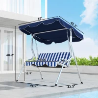 Outsunny 3-Person Porch Swing with Canopy, Patio Swing Chair, Outdoor Canopy Swing Bench with Adjustable Shade, Cushion and Steel Frame, Dark Blue & White Striped(m-3)