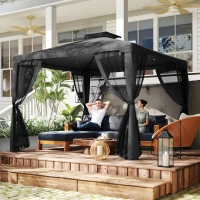 Outsunny 9.6' x 9.6' Patio Gazebo Outdoor Pavilion 2 Tire Roof Canopy Shelter Garden, Steel Frame w/ Mosquito Netting, Dark Grey(m-8)