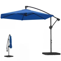 Outsunny 9.7 ft Offset Patio Umbrella with Water/Sand Fillable Weights, Garden Hanging Parasol with Locking Latch, Navy Blue(m-2)