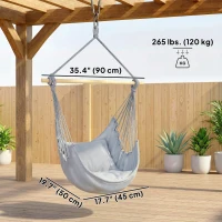 Outsunny Hammock Chair Swing Hanging Macrame Chair w/ Two Soft Seat Cushions, Grey(m-3)