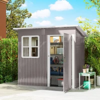 Outsunny 7' x 4' Galvanised Steel Outdoor Storage Shed, Garden Shed with Window, Lockable Wide Door and Air Vents, Warm Grey(m-1)