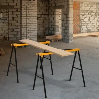 HOMCOM 2PCS Saw Horse Twin Pack Folding Workbench Metal Trestle Stands with Non-slip EVA Surface Orange(m-8)