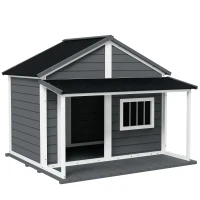 PawHut Outdoor Cabin Style Dog House, Medium Dogs, 53 lbs, Gray(m-1)