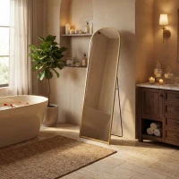 HOMCOM Arched Standing Mirror, 64" x 20" Full Length Mirror, Free Standing or Wall Mounted for Living Room, Bedroom, Gold(m-9)