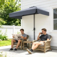 Outsunny 7.5ft Half Umbrella Semi Patio Parasol with Crank Handle, Top Vent for Garden, Balcony- NO BASE INCLUDED, Dark Blue(m-8)