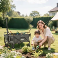 Outsunny Collapsible Folding Garden Cart, Heavy Duty Lawn Wagon with Universal Wheels and Adjustable Handle, Grey(m-8)