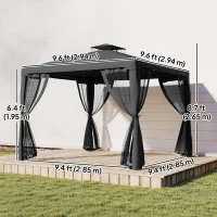Outsunny 9.6' x 9.6' Patio Gazebo Outdoor Pavilion 2 Tire Roof Canopy Shelter Garden, Steel Frame w/ Mosquito Netting, Dark Grey(m-3)