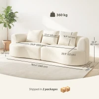 HOMCOM 3 Seater Sofa, 102" Chenille Boneless Couch with Wide Seat, Spring Cushions, High-Density Foam, 3 Pillows, Cream White(m-3)