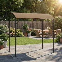 Outsunny 7' x 5' Garden Grill Canopy, BBQ Grill Gazebo Tent with Steel Frame and Hooks, Outdoor Sun Shade, Dark Coffee(m-10)