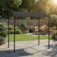 Outsunny 7' x 5' Garden Grill Canopy, BBQ Grill Gazebo Tent with Steel Frame and Hooks, Outdoor Sun Shade, Black(m-10)