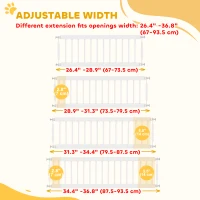 PawHut 26"-37" Dog Gate, Adjustable Pet Gate, Fits 10" Tall with 2 Extension, Pressure Mount Kit for Stairs and Doorways, White(m-5)