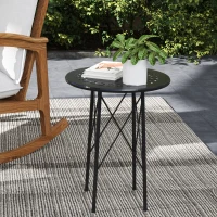 Outsunny 15.7" Round Garden Table with Floral Cut-Out, Steel Balcony Side Bistro Coffee Table with Adjustable Feet, Black(m-1)