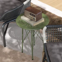 Outsunny 15.7" Round Garden Table with Floral Cut-Out, Steel Balcony Side Bistro Coffee Table with Adjustable Feet, Green(m-9)