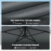 Outsunny 9.7 ft Offset Patio Umbrella with Water/Sand Fillable Weights, Garden Hanging Parasol with Locking Latch, Dark Grey(m-7)