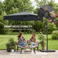 Outsunny 9.7 ft Offset Patio Umbrella with Water/Sand Fillable Weights, Garden Hanging Parasol with Locking Latch, Dark Grey(m-5)
