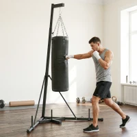 Soozier Punching Bag with Stand for Adults, 72.8"-90.9" Height Adjustable Freestanding Boxing Stand with Canvas Sandbag, Black(m-10)