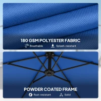 Outsunny 9.7 ft Offset Patio Umbrella with Water/Sand Fillable Weights, Garden Hanging Parasol with Locking Latch, Navy Blue(m-7)