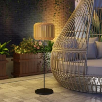 Outsunny Wicker Outdoor Floor Lamp, Cordless Solar Lantern with Auto On/Off LED Lights, IP44 for Patio, Porch, Pathway, Yellow(m-8)