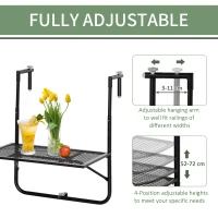 Outsunny Balcony Hanging Table, Metal Wall Mount Desk, Adjustable Folding Balcony Deck Table for Patio and Garden, Black(m-4)