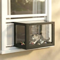 PawHut Catio Outdoor Cat Enclosure Adjustable Cat House Waterproof Top for Window 24" x18.5" x16.1" Black & White(m-8)